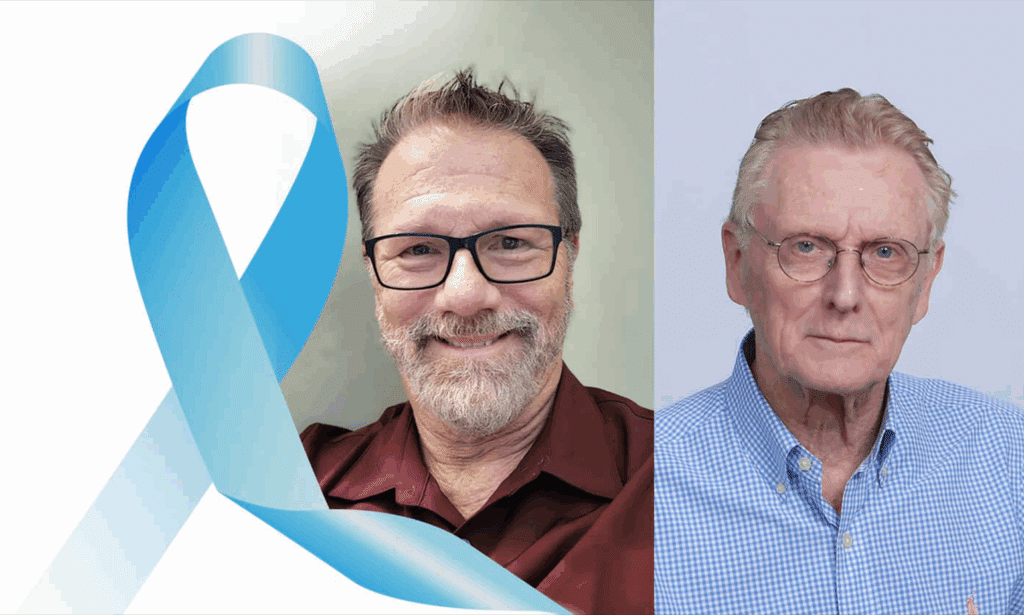 pc-insight_featured_01 - Coloplast Men's Health An image of two males, Bob and Tom, alongside a prostate cancer awareness ribbon